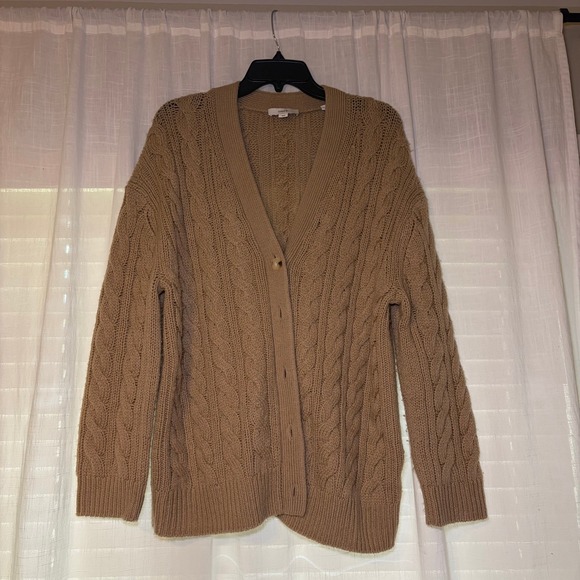 Vince Sweaters - Vince Cardigan Women M Brown Wool Cashmere Cable Knit‎ Oversized Button Sweater